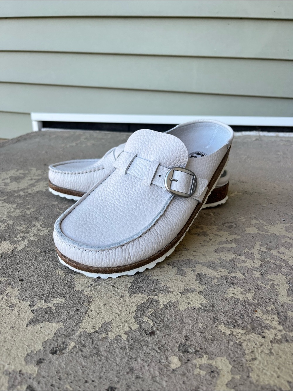 Wore once Birkenstock White Leather Slip-On Mule with Buckle